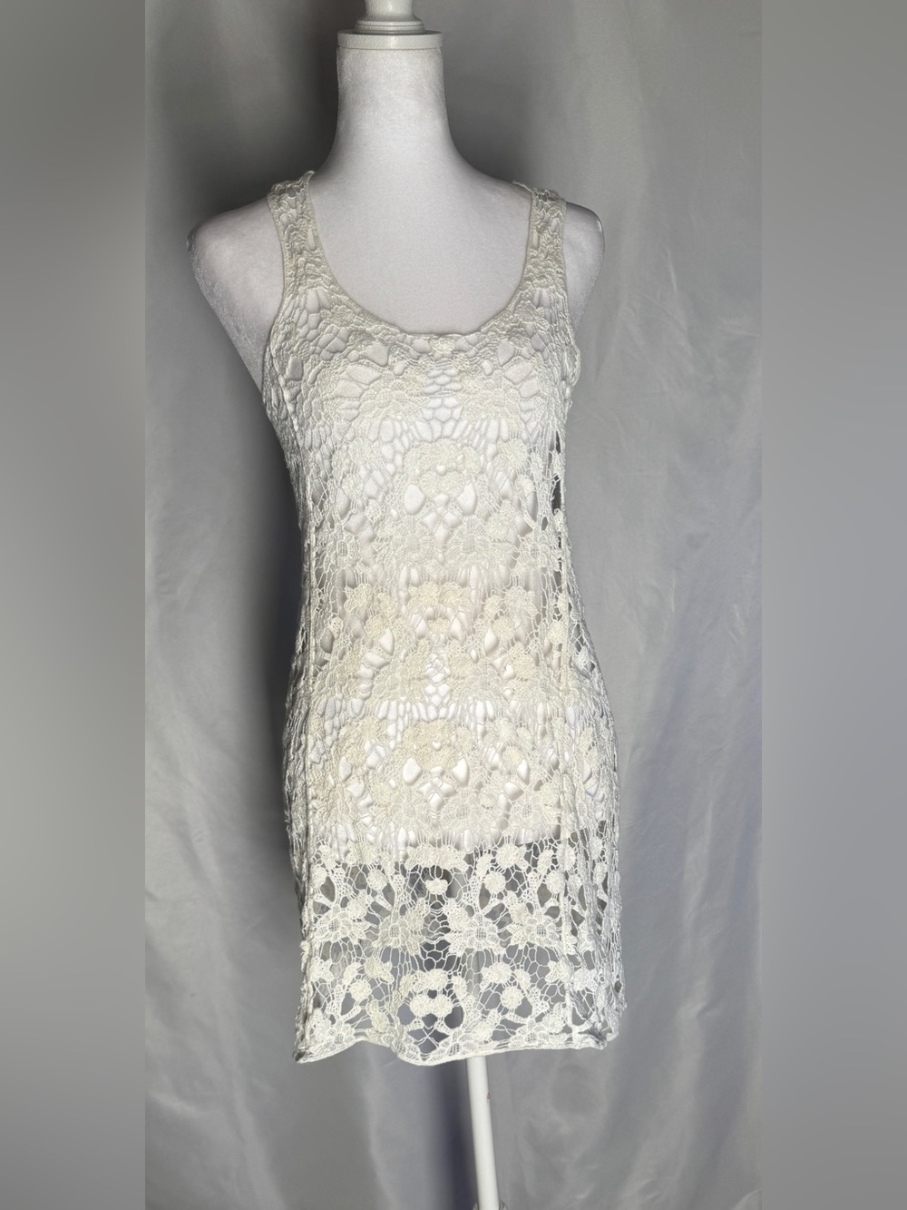 Lauren Conrad Ivory Crochet Lace Racerback Tunic Dress Boho